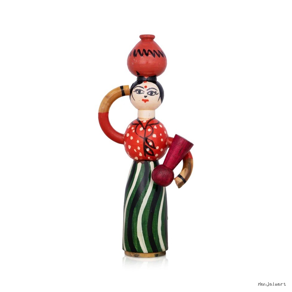 Lady Doll Carrying Pot - 8.25 x 3.5 Inches | Wood Sculpture/ Wooden Toy for Kids & Table Decor